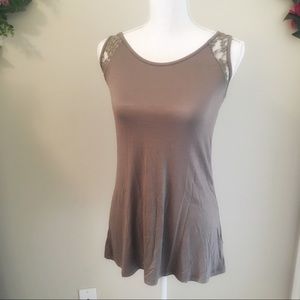Boaz Taupe Brown Lace Back Tank Top Small